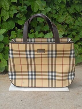 Burberry Nova Check Tote with Dual Comparments and Dark Brown Trim